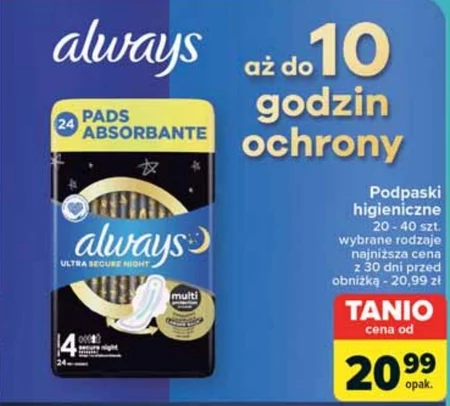 Always Ultra Podpaski Secure Night (rozmiar 4) ze skrzydełkami x24