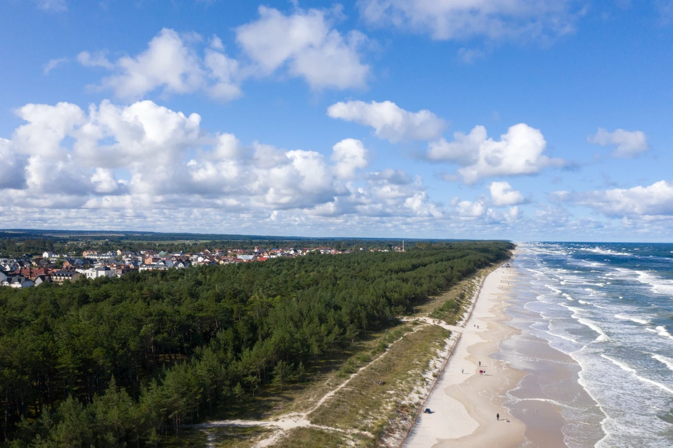 Karwia. Zabudowania oddziela od plaży gęsty, sosnowy las Karwia. Zabudowania oddziela od plaży gęsty, sosnowy las