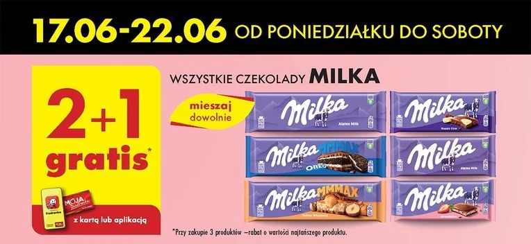 Czekoladka Milka 2+1 gratis w Biedornce! 