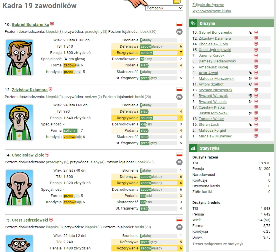 przegląd kadry zawodników w Hattricku przegląd kadry zawodników w Hattricku