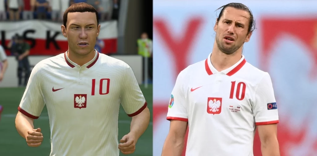 Po lewej Grzegorz Krychowiak wygenerowany automatycznie w grze FIFA 22 Po lewej Grzegorz Krychowiak wygenerowany automatycznie w grze FIFA 22