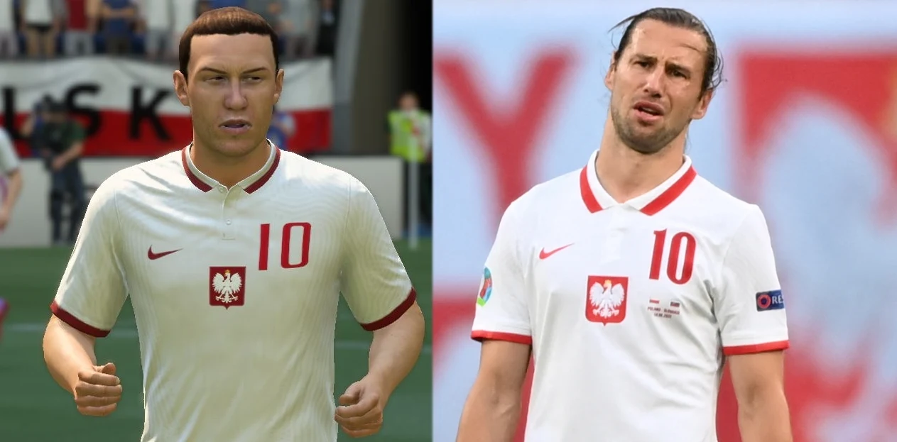 Po lewej Grzegorz Krychowiak wygenerowany automatycznie w grze FIFA 22