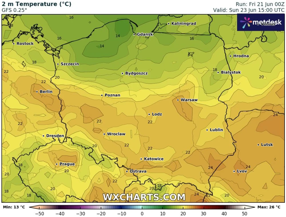 W niedzielę Polska podzieli się na cieplejsze południe i chłodniejszą północ. Na północy może przelotnie popadać W niedzielę Polska podzieli się na cieplejsze południe i chłodniejszą północ. Na północy może przelotnie popadać