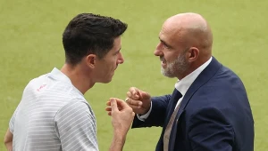 Kapitan Robert Lewandowski i selekcjoner Michał Probierz 