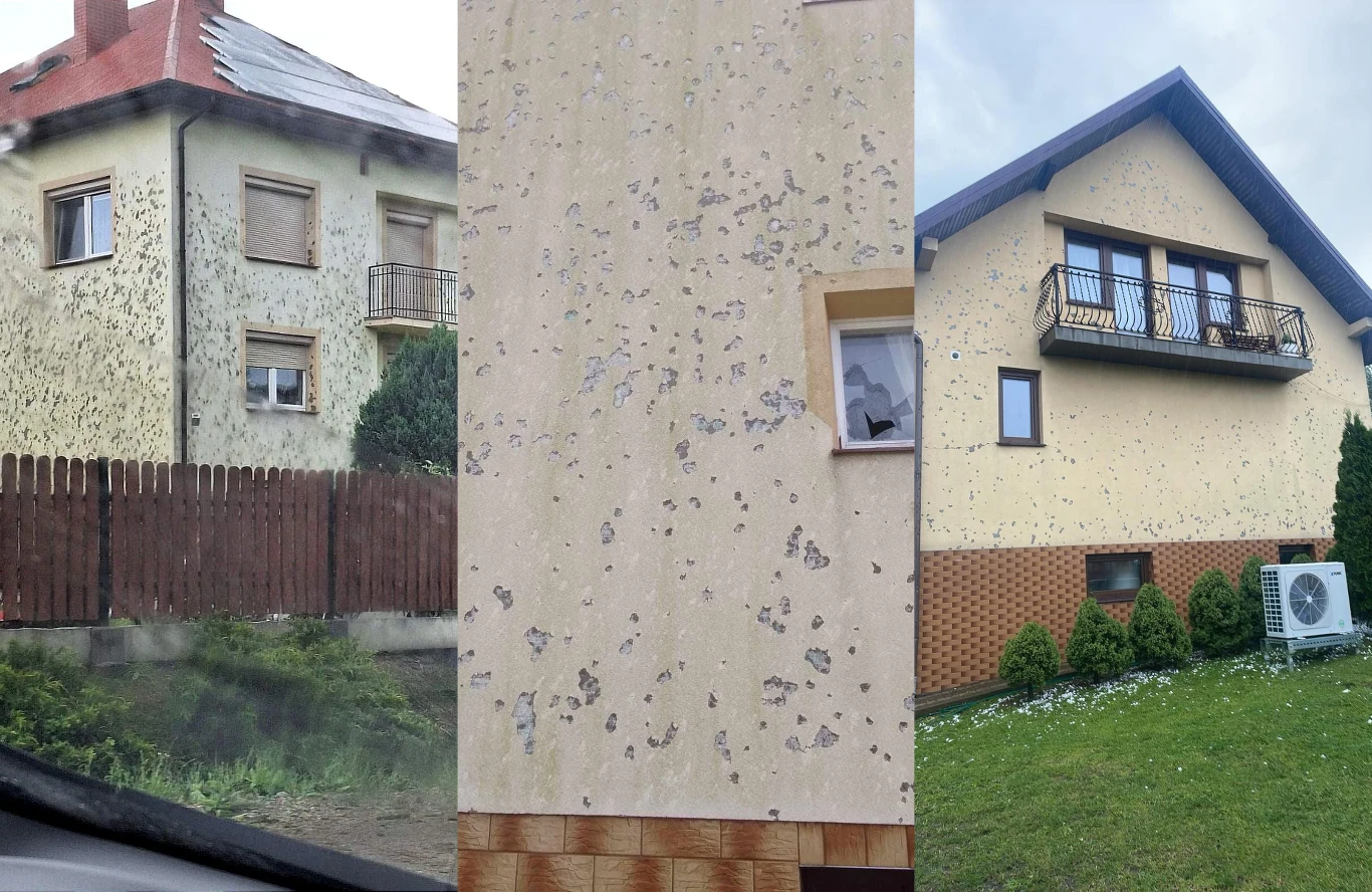 W miejscowości Harta w pow. rzeszowskim grad m.in. powybijał dziury w elewacjach. W miejscowości Harta w pow. rzeszowskim grad m.in. powybijał dziury w elewacjach.