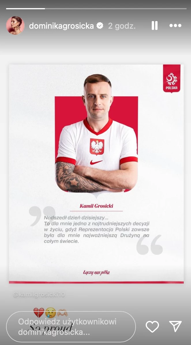 Żona Kamila Grosickiego wysłała krótka wiadomość w mediach Żona Kamila Grosickiego wysłała krótka wiadomość w mediach