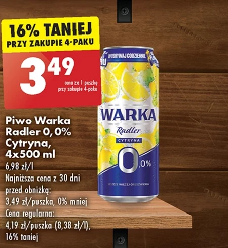 Warka Radler Mix piwa 0 % i lemoniady cytryna 500 ml