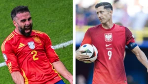 Reprezentanci Hiszpanii i reprezentanci Polski kończą fazę grupową Euro 2024 w zupełnie różnych humorach... Na zdjęciu: Dani Carvajal i Robert Lewandowski