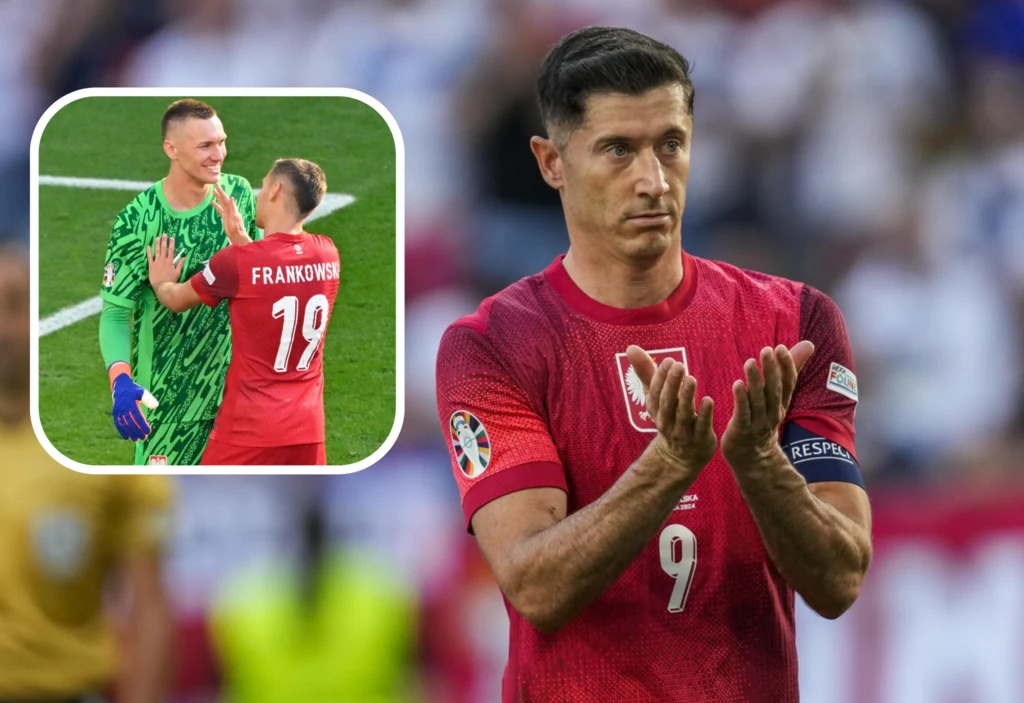 Reprezentacja Polski na Euro 2024. Na zdjęciu Łukasz Skorupski, Przemysław Frankowski oraz Robert Lewandowski Reprezentacja Polski na Euro 2024. Na zdjęciu Łukasz Skorupski, Przemysław Frankowski oraz Robert Lewandowski