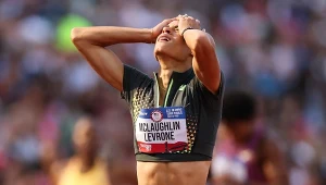 Sydney McLaughlin-Levrone chwilę po tym, jak zdała sobie sprawę z rekordu świata