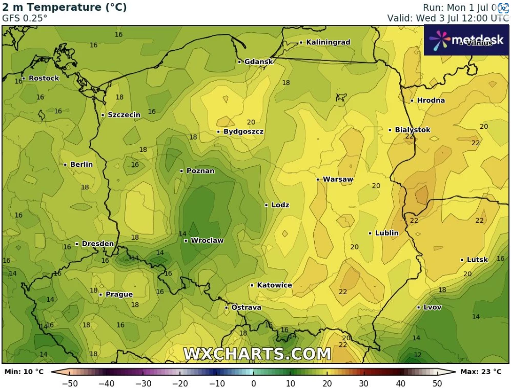 W połowie tygodnia będzie się utrzymywać ochłodzenie. Temperatury nie przekroczą 23 stopni Celsjusza