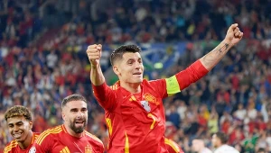Alvaro Morata podczas meczu z Włochami na Euro 2024