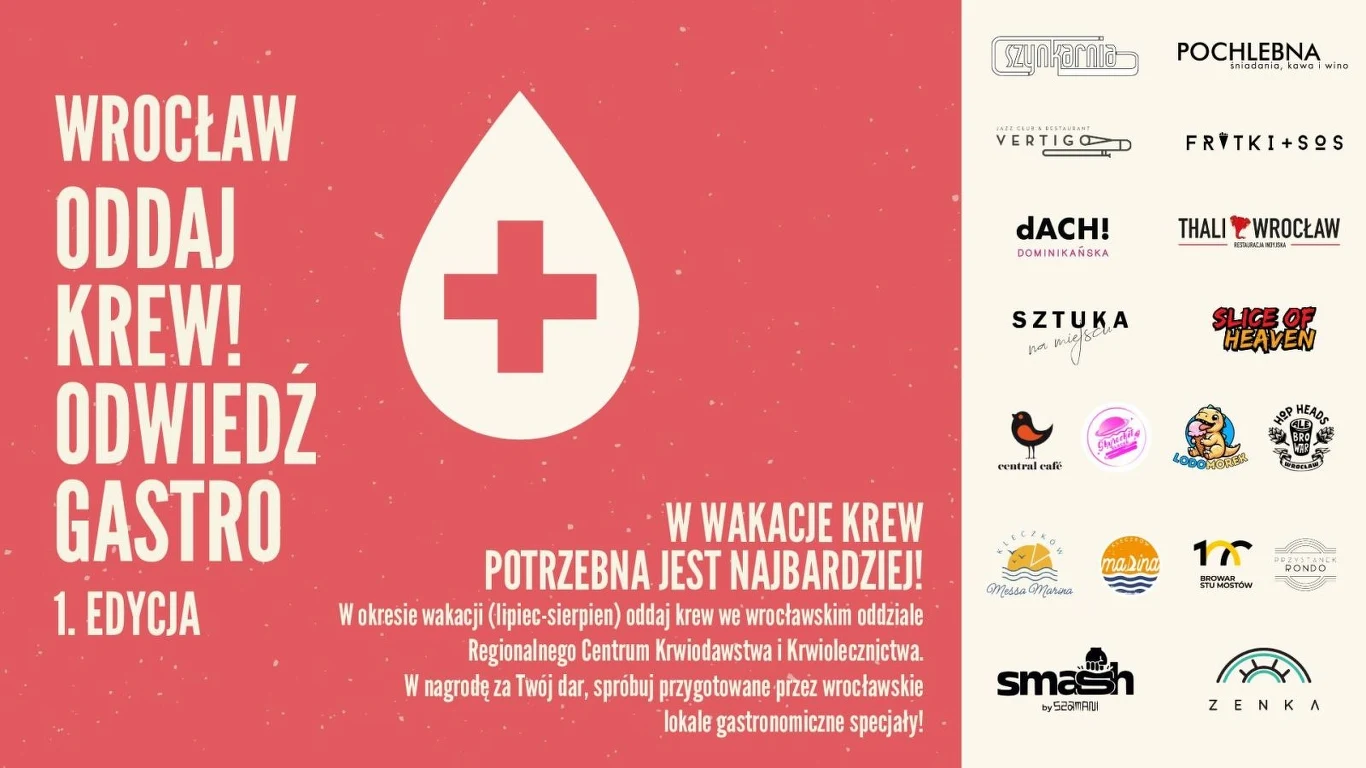 Ruszyła akcja, w której za oddanie krwi można zgarnąć zaproszenie do 18 wrocławskich restauracji. Ruszyła akcja, w której za oddanie krwi można zgarnąć zaproszenie do 18 wrocławskich restauracji.