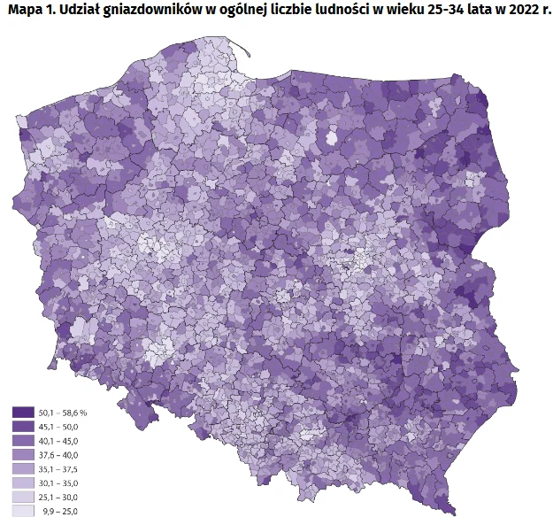 Większa koncentracja zjawiska występuje w gminach we wschodniej Polsce
