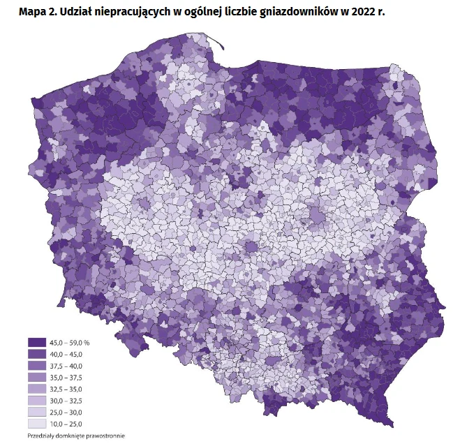 Udział niepracujących gniazdowników jest najmniejszy w centralnej Polsce