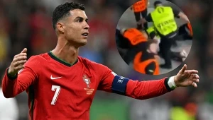 Skatowany kibic zamierzał prawdodopobnie poprosić Cristiano Ronaldo o wspólne zdjęcie (Źródło: AFP/https:/twitter.com/Record_Portugal)