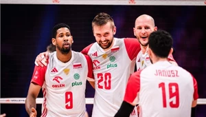 Polscy siatkarze, od lewej Wilfredo Leon, Mateusz Bieniek, Bartosz Kurek i Marcin Janusz
