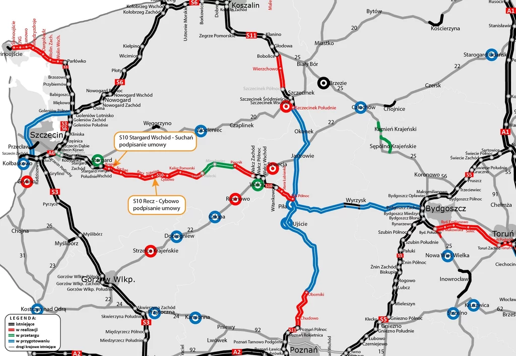 Droga ekspresowa S10 połączy Szczecin z Warszawą i będzie stanowiła alternatywę dla autostrady A2