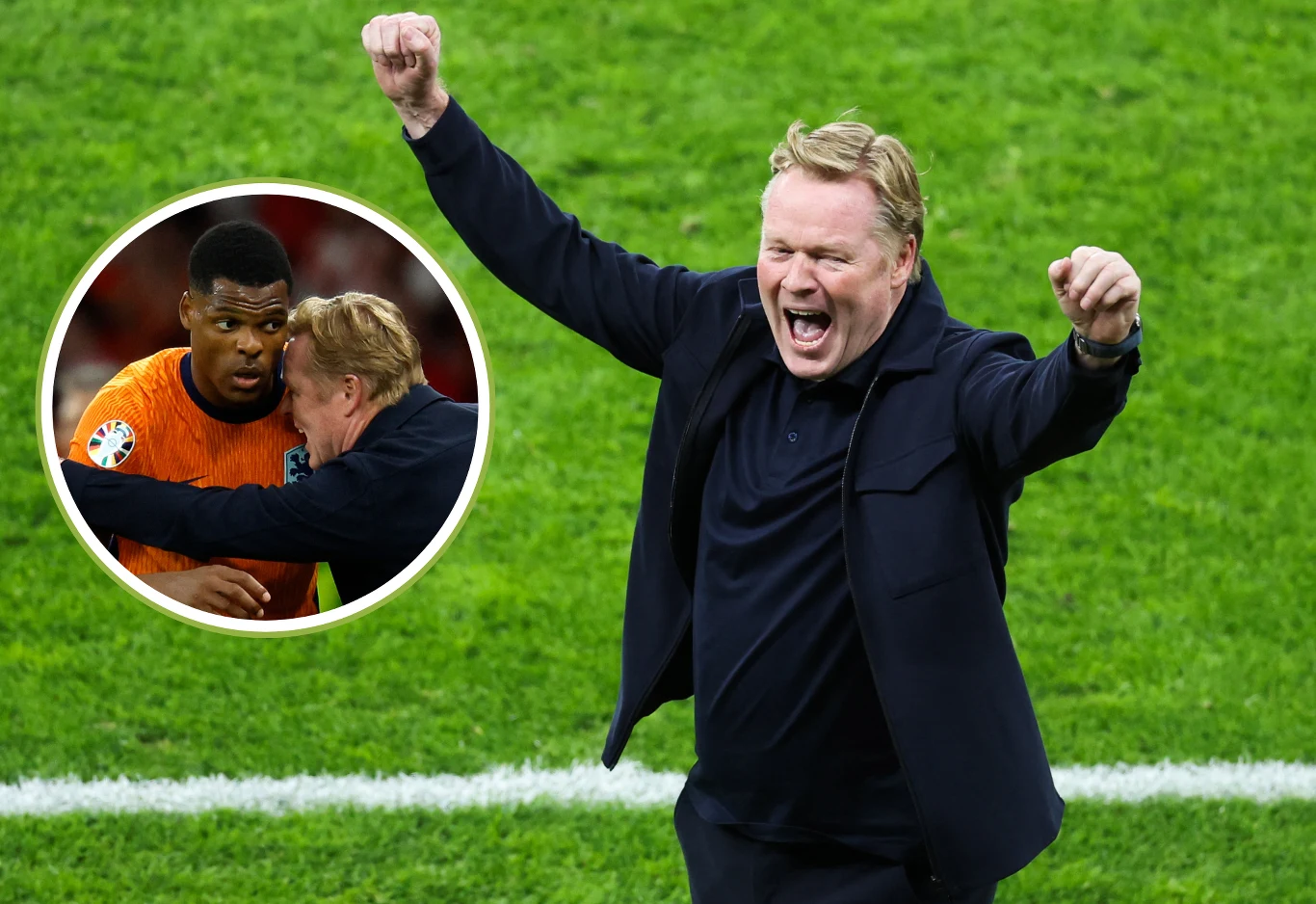 Euro 2024. Reprezentacja Holandii - na zdjęciu trener Ronald Koeman oraz Denzel Dumfries Euro 2024. Reprezentacja Holandii - na zdjęciu trener Ronald Koeman oraz Denzel Dumfries