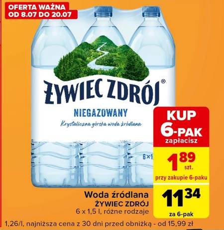 Żywiec Zdrój Niegazowany Woda źródlana 6 x 1,5 l