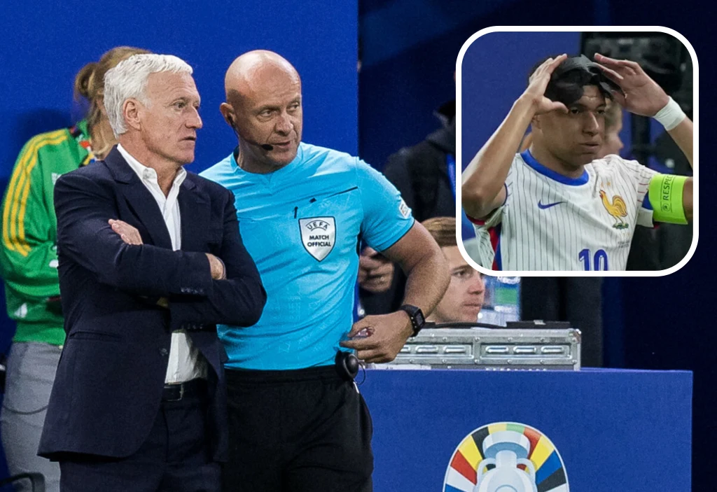 Euro 2024. Na zdjęciu Didier Deschamps, Szymon Marciniak oraz Kylian Mbappe Euro 2024. Na zdjęciu Didier Deschamps, Szymon Marciniak oraz Kylian Mbappe