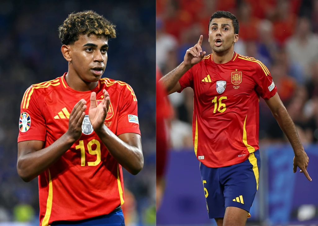 Euro 2024. Na zdjęciu reprezentanci Hiszpanii - Lamine Yamal oraz Rodri Euro 2024. Na zdjęciu reprezentanci Hiszpanii - Lamine Yamal oraz Rodri