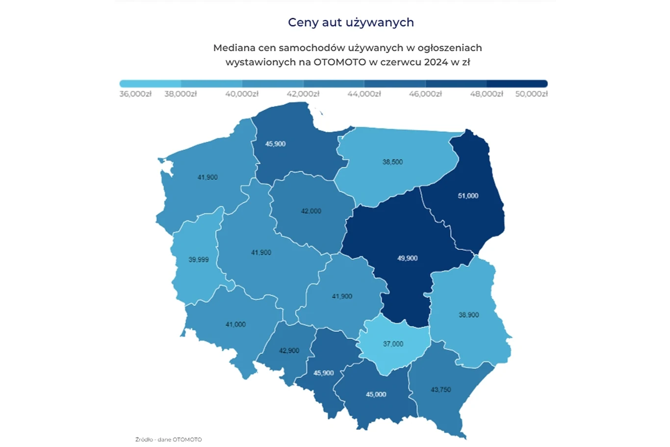 Mediana cen samochodów używanych w ogłoszeniach w czerwcu 2024 roku. Fot. Otomoto Insight Mediana cen samochodów używanych w ogłoszeniach w czerwcu 2024 roku. Fot. Otomoto Insight