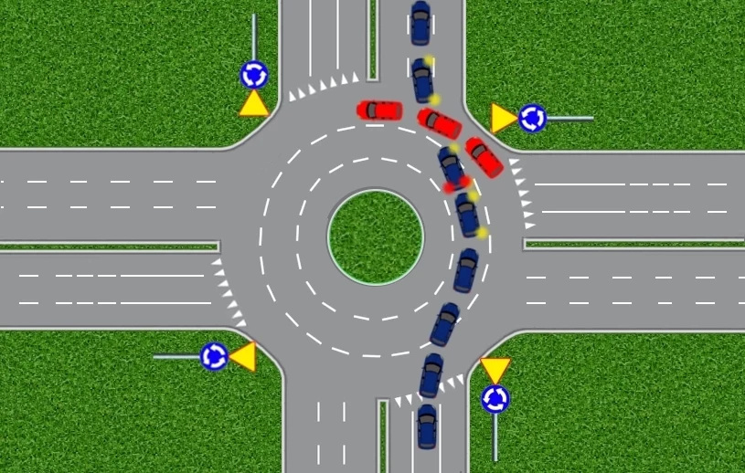 Zmieniając pas na rondzie trzeba ustąpić pierwszeństwa pojazdom, które się na nim znajdują