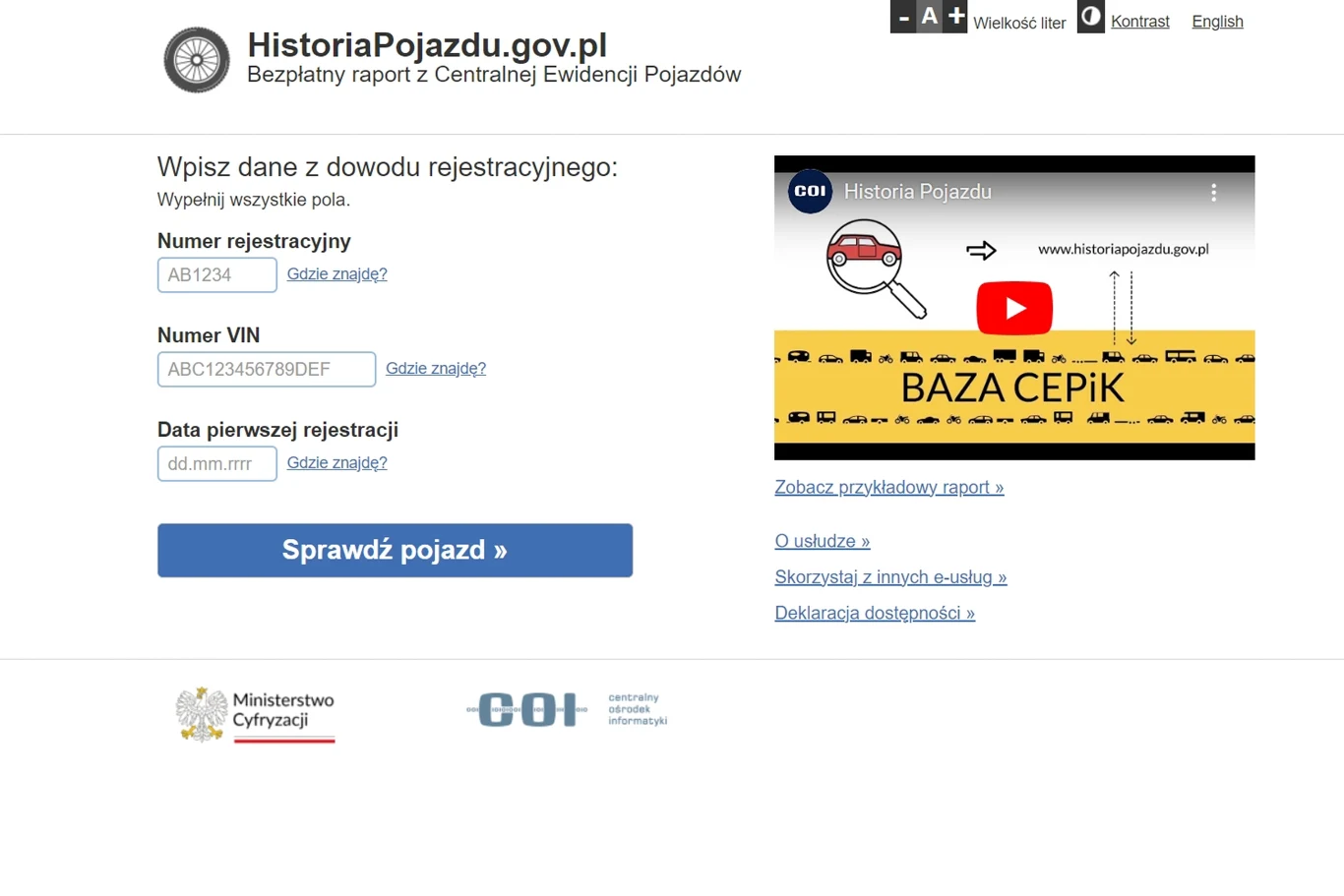 Usługa dostępna na rządowej stronie pozwala sprawdzić, ile wynosi przebieg auta / Fot. historiapojazdu.gov Usługa dostępna na rządowej stronie pozwala sprawdzić, ile wynosi przebieg auta / Fot. historiapojazdu.gov