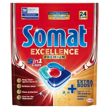 Somat Excellence Premium 5 iw 1 Caps Kapsułki do mycia naczyń w zmywarkach 468 g (24 sztuki) - 0