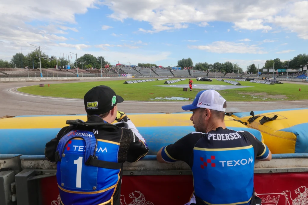 Marcin Nowak i Nicki Pedersen przed meczem Stali Rzeszów z Wybrzeżem Gdańsk.