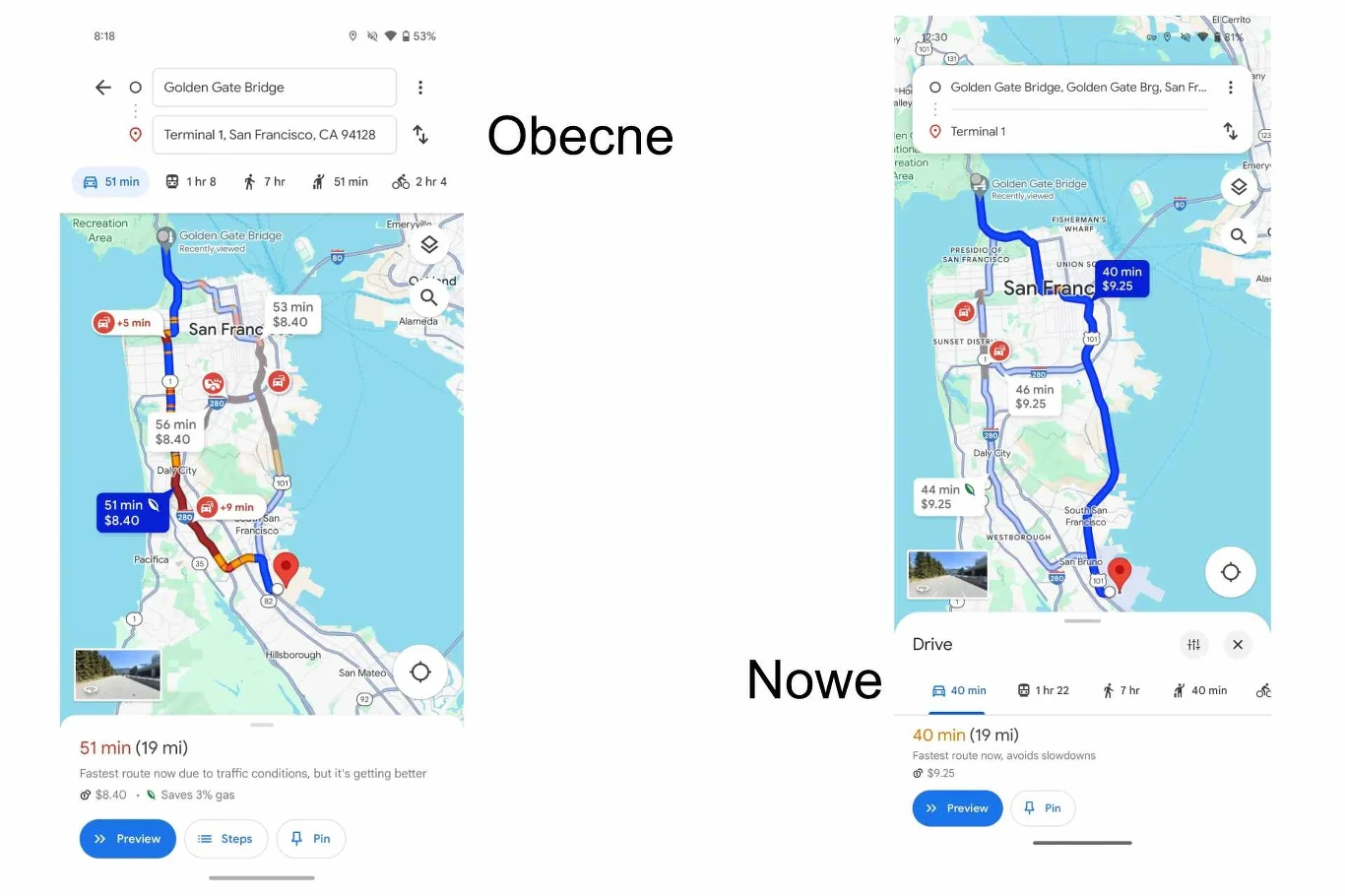Wybór środka transportu przeniesiono na dół ekranu