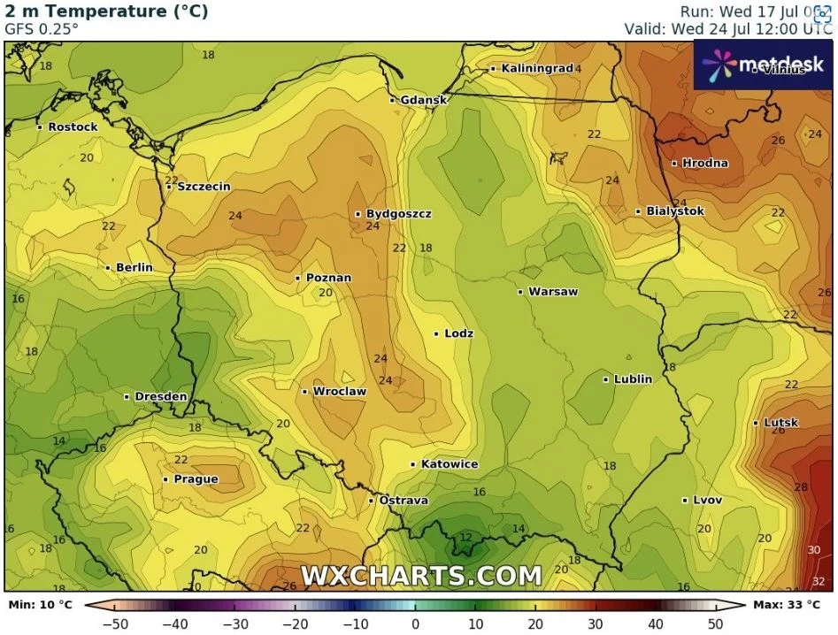 W połowie przyszłego tygodnia zrobi się wyraźnie chłodniej. Temperatury w wielu miejscach wyniosą około 20 stopni Celsjusza
