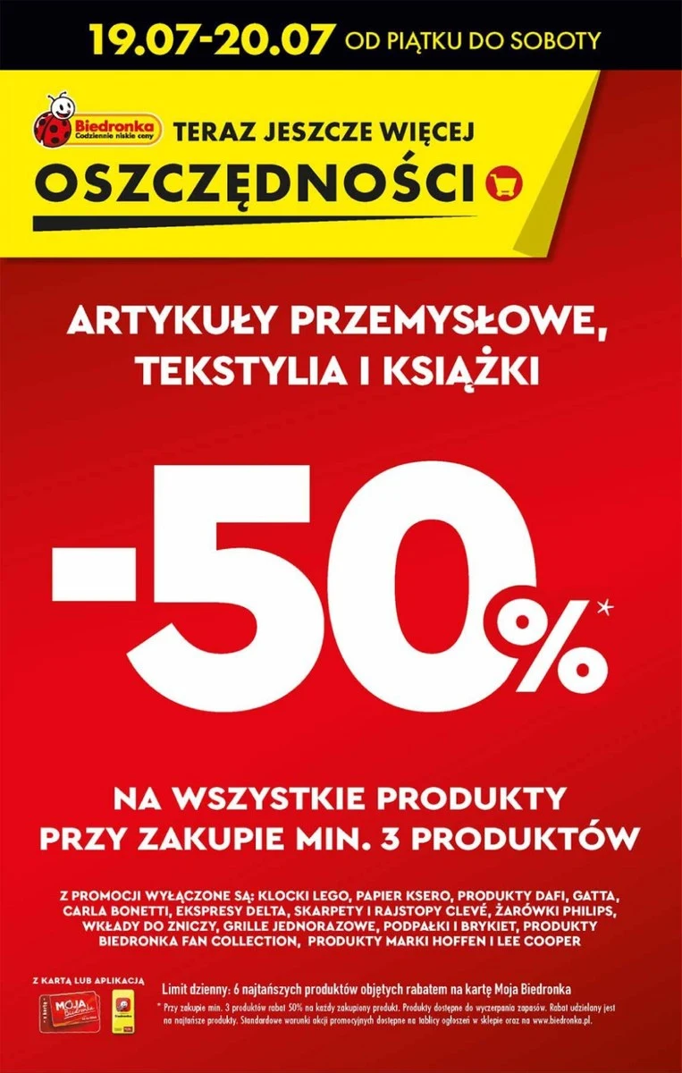 Artykuły przemysłowe, tekstylia i ksiażki 50% taniej w Biedronce! 