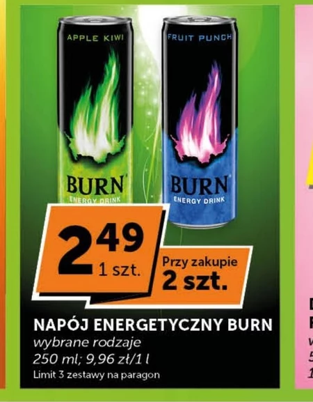 Burn Apple Kiwi Gazowany napój energetyczny 250 ml