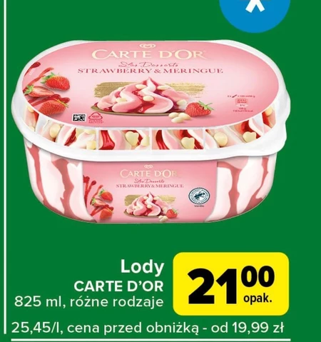 Carte D'Or Les Desserts Lody waniliowe i lody truskawkowe 825 ml