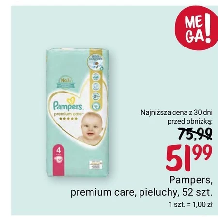 Pampers Premium Care rozmiar 4, 52 pieluszki, 9kg-14kg