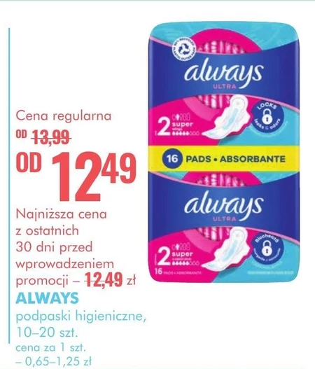 Always Platinum Podpaski ze skrzydełkami Secure Night, 20 sztuk