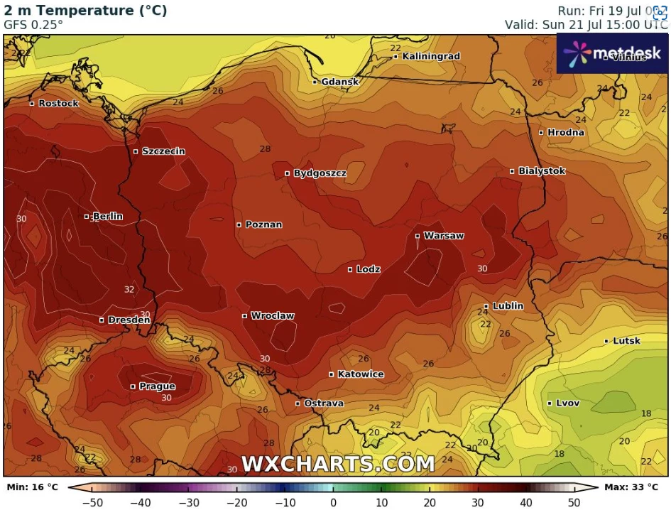 W niedzielę nasilniejszy upał prognozowany jest na zachodzie i południowym zachodzie. Termometry mogą tam pokazać do 31 stopni Celsjusza