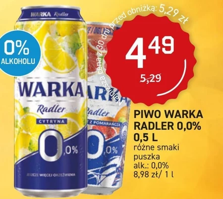 Warka Radler Mix piwa 0 % i lemoniady cytryna 500 ml