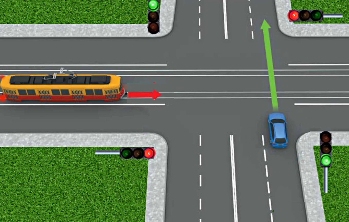 Jeśli nie ma sygnalizacji dla tramwaju, motorniczy korzysta z ogólnej sygnalizacji świetlnej