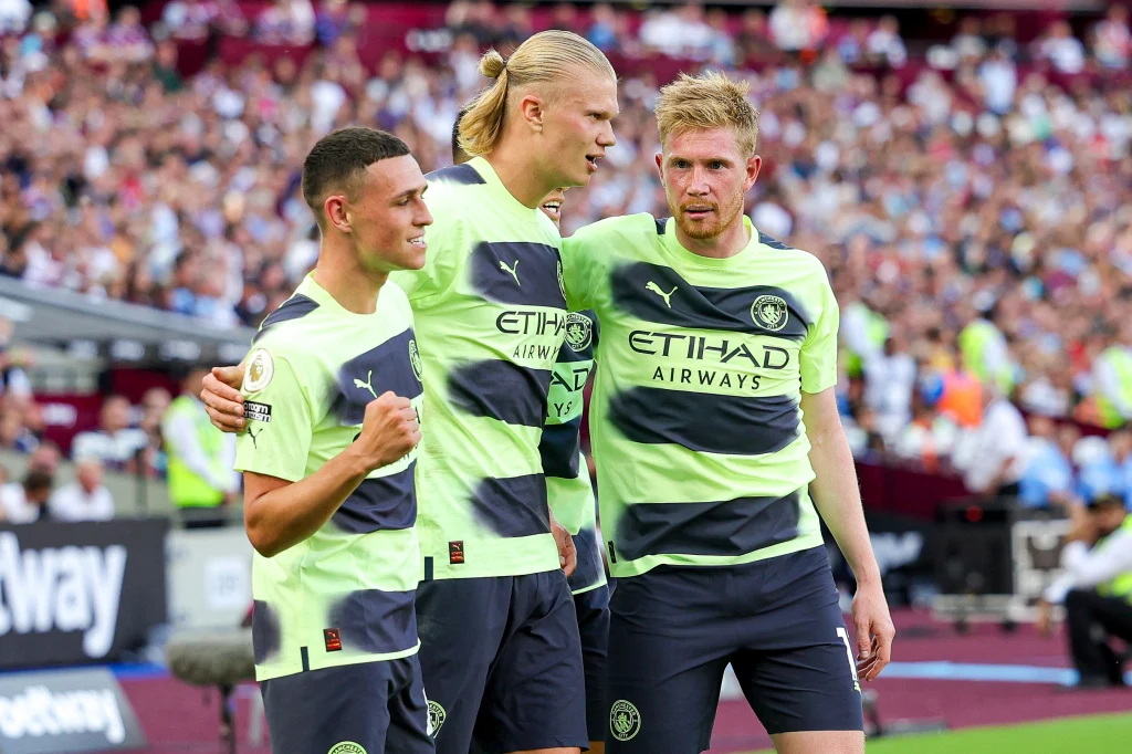 Phil Foden, Erling Haaland i Kevin De Bruyne