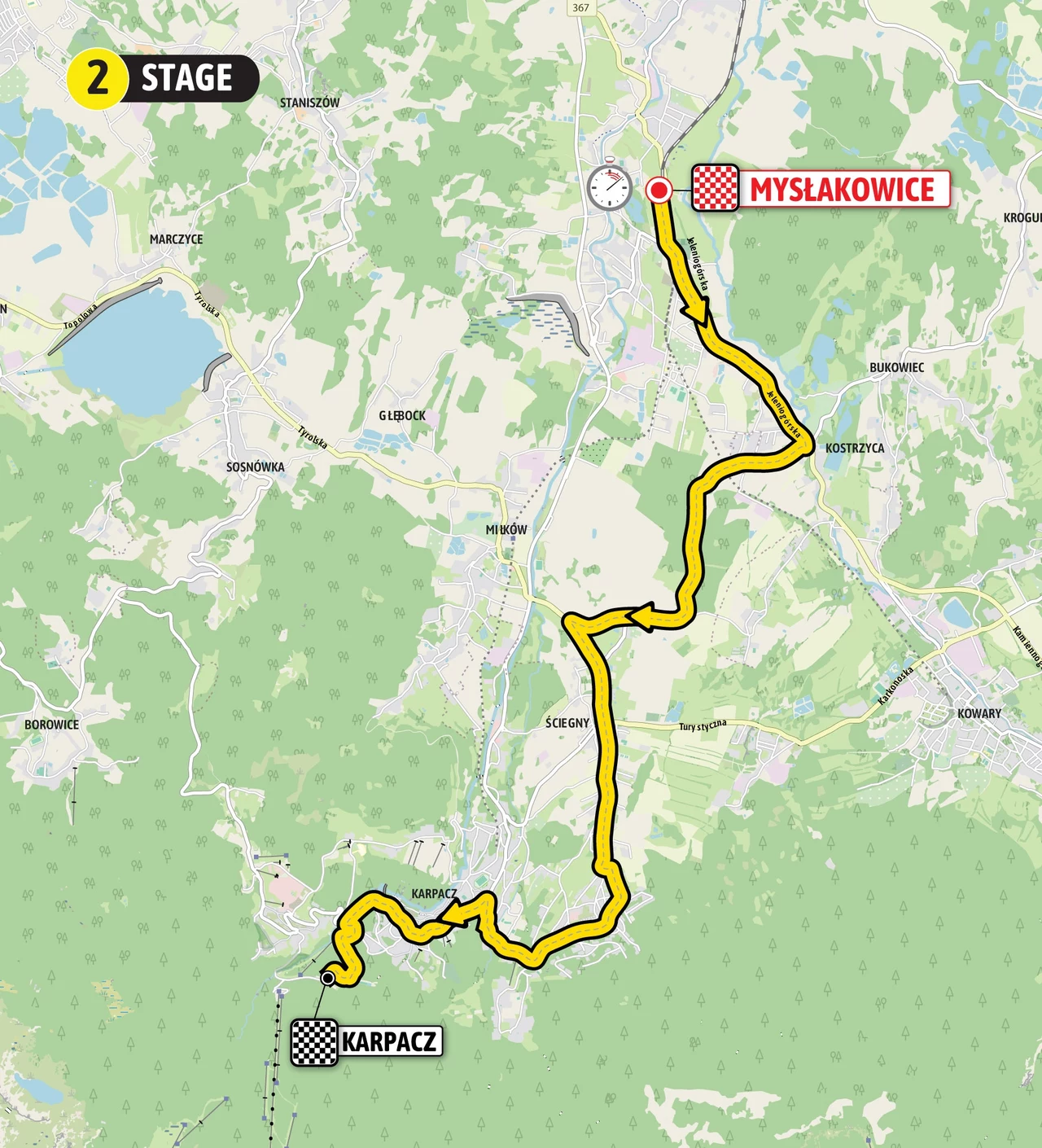 Mapa 2. etapu Tour de Pologne