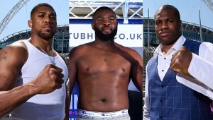 Anthony Joshua, Martin Bakole i Daniel Dubois - fot. Stephen McCarthy