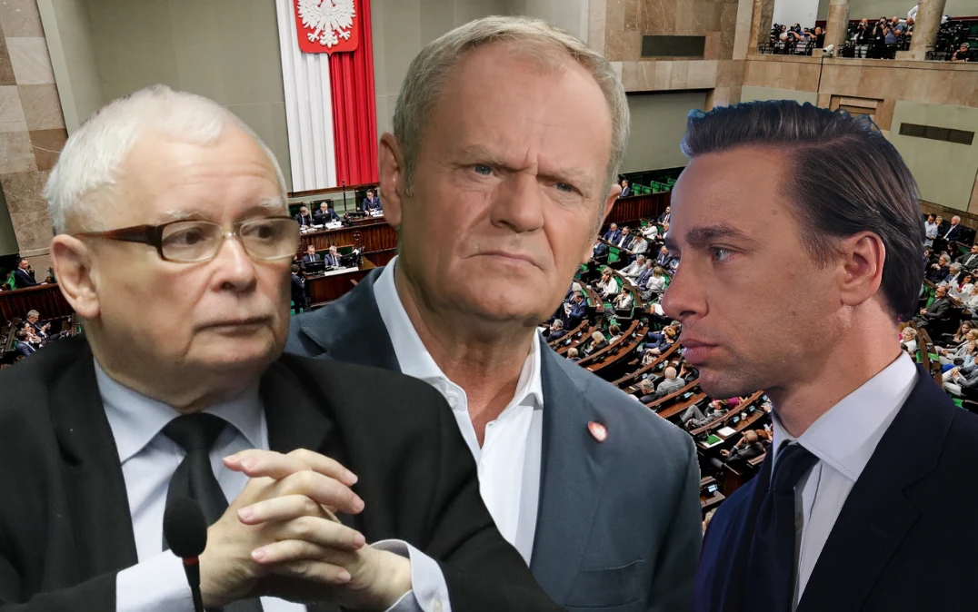Nowy sondaż poparcia dla partii politycznych. Od lewej: Jarosław Kaczyński (PiS), Donald Tusk (PO) oraz Krzysztof Bosak (Konfederacja) Nowy sondaż poparcia dla partii politycznych. Od lewej: Jarosław Kaczyński (PiS), Donald Tusk (PO) oraz Krzysztof Bosak (Konfederacja)