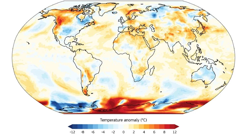 Mapa ukazująca anomalie temperatury na Ziemi w niedzielę 21 lipca 2024 r.