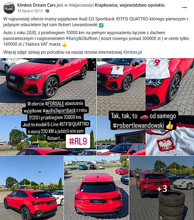 Audi Q3 Sportback Robert Lewandowskiego w ofercie komisu na Opolszczyźnie Audi Q3 Sportback Robert Lewandowskiego w ofercie komisu na Opolszczyźnie