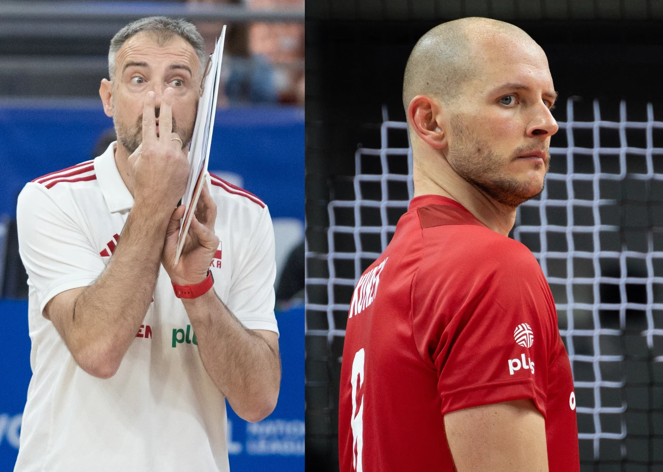 Reprezentacja Polski w siatkówce. Na zdjęciu Nikola Grbić oraz Bartosz Kurek
