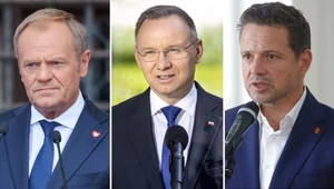 Premier Donald Tusk (KO), prezydent Andrzej Duda, prezydent Warszawy Rafał Trzaskowski (KO)