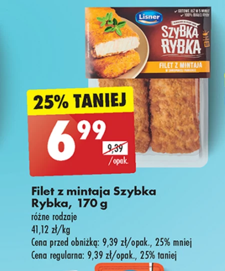 Lisner Szybka rybka Filet z mintaja w chrupiącej panierce 170 g